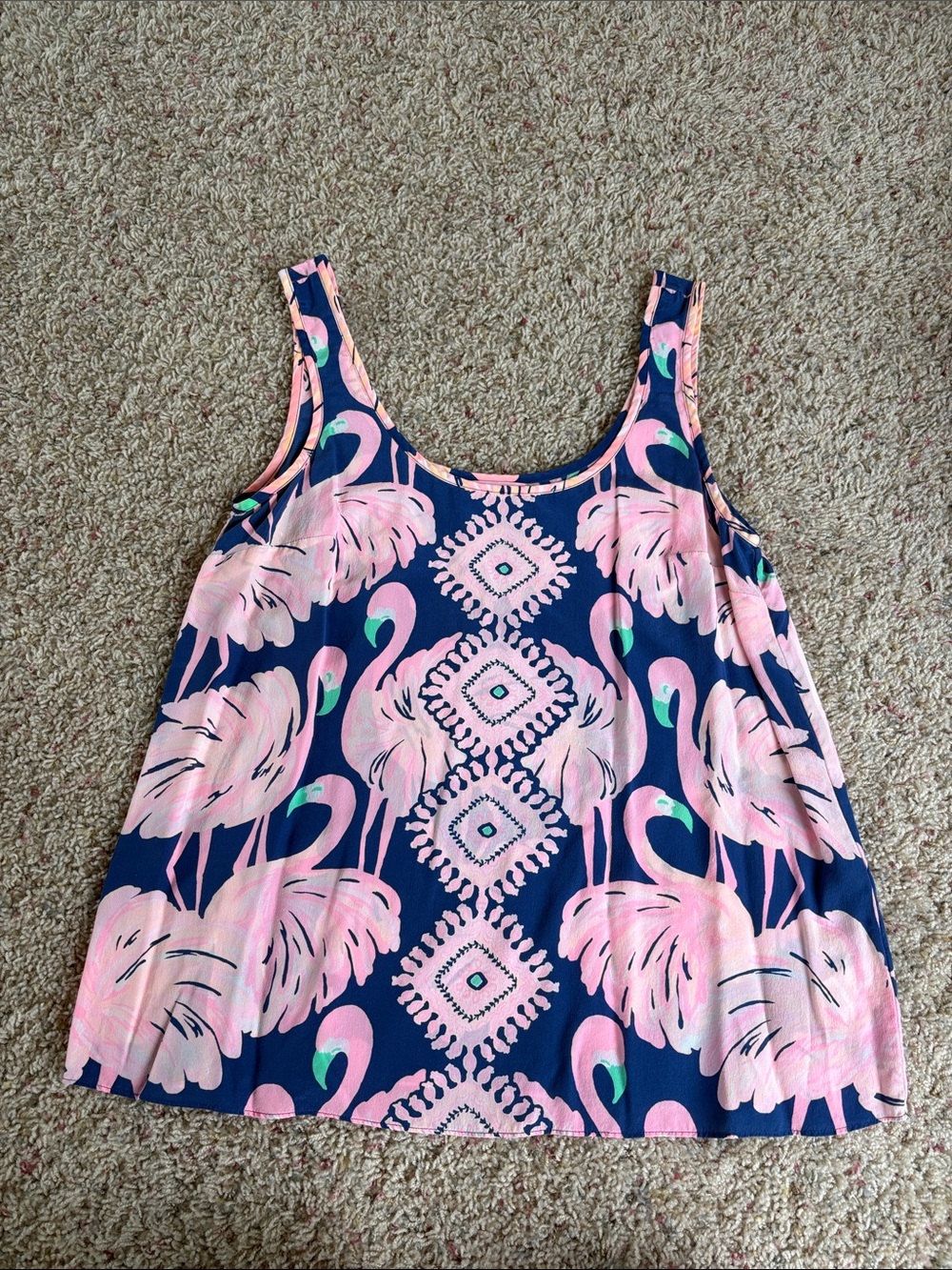 Lilly Pulitzer Navy Tank Top with Pink Flamingo Print
